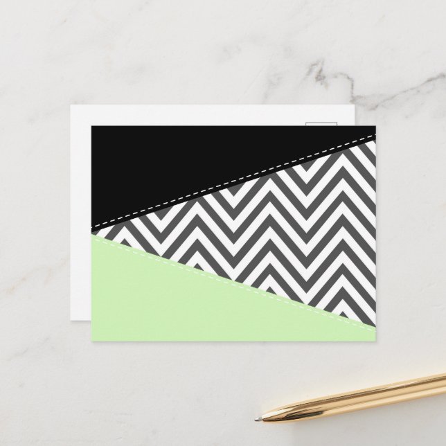 Grey Zigzag, Grey Chevron, Zigzag Pattern, Mint Postcard (Front/Back In Situ)
