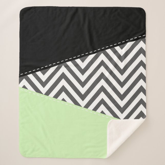 Grey Zigzag, Grey Chevron, Zigzag Pattern, Mint Sherpa Blanket (Front)