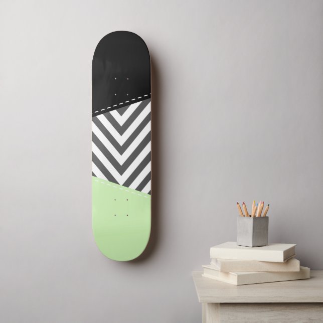 Grey Zigzag, Grey Chevron, Zigzag Pattern, Mint Skateboard (Wall Art)