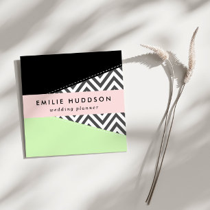 Grey Zigzag, Grey Chevron, Zigzag Pattern, Mint Square Business Card