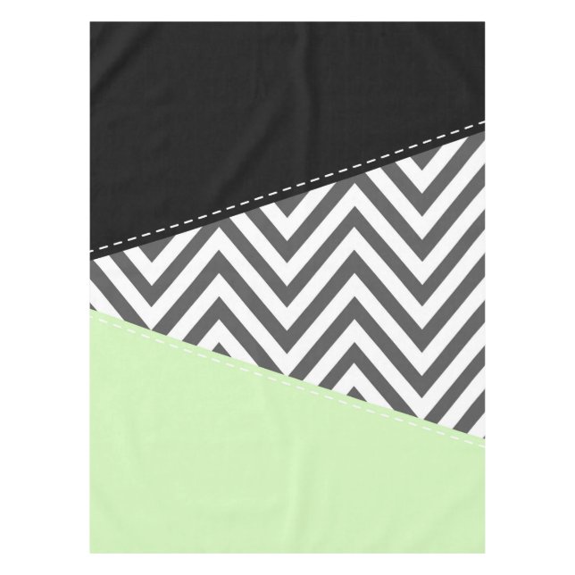 Grey Zigzag, Grey Chevron, Zigzag Pattern, Mint Tablecloth (Front)