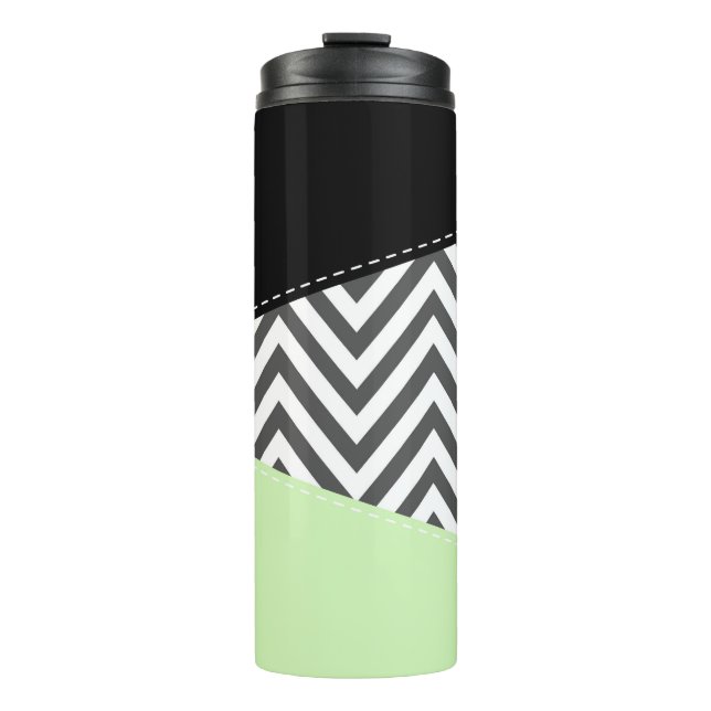Grey Zigzag, Grey Chevron, Zigzag Pattern, Mint Thermal Tumbler (Front)