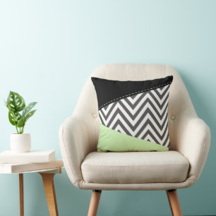Grey Zigzag, Grey Chevron, Zigzag Pattern, Mint Throw Pillow