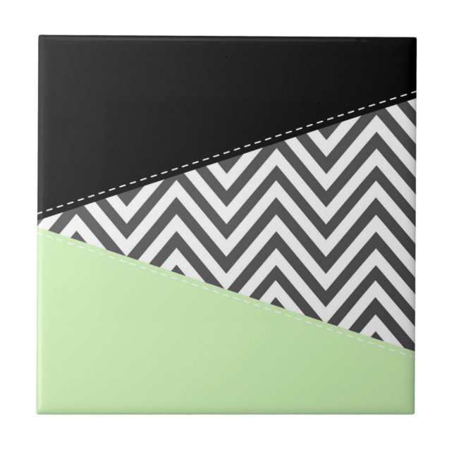 Grey Zigzag, Grey Chevron, Zigzag Pattern, Mint Tile (Front)