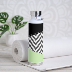 Grey Zigzag, Grey Chevron, Zigzag Pattern, Mint Water Bottle