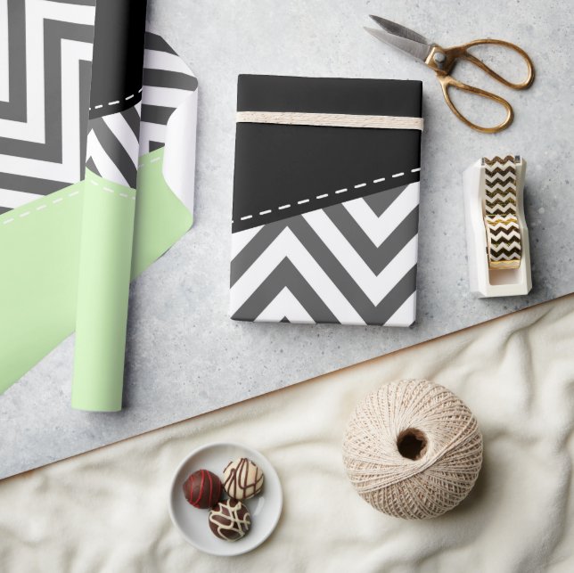 Grey Zigzag, Grey Chevron, Zigzag Pattern, Mint Wrapping Paper (Crafts)