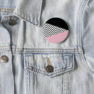 Grey Zigzag, Grey Chevron, Zigzag Pattern, Pink 2 Inch Round Button