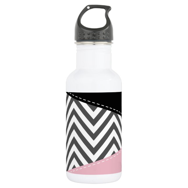Grey Zigzag, Grey Chevron, Zigzag Pattern, Pink 532 Ml Water Bottle (Front)