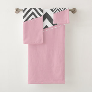 Grey Zigzag, Grey Chevron, Zigzag Pattern, Pink Bath Towel Set