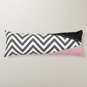 Grey Zigzag, Grey Chevron, Zigzag Pattern, Pink Body Pillow