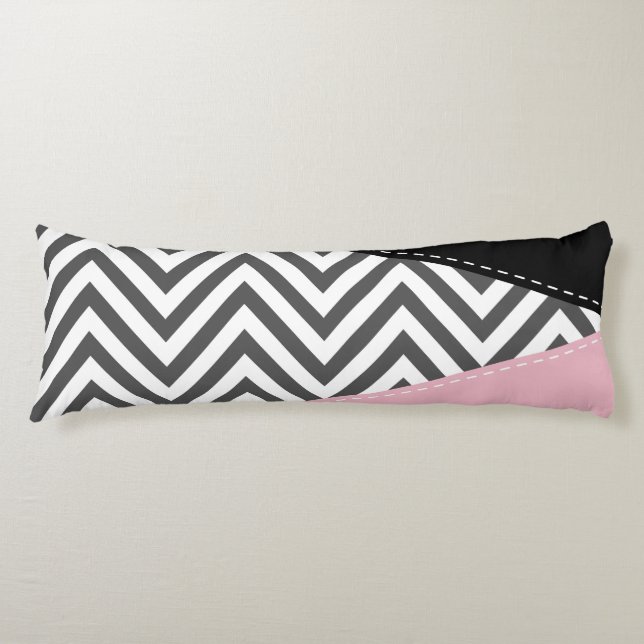 Grey Zigzag, Grey Chevron, Zigzag Pattern, Pink Body Pillow (Front)