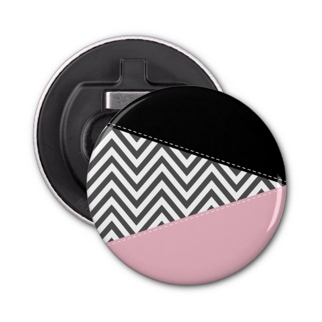 Grey Zigzag, Grey Chevron, Zigzag Pattern, Pink Bottle Opener (Front)