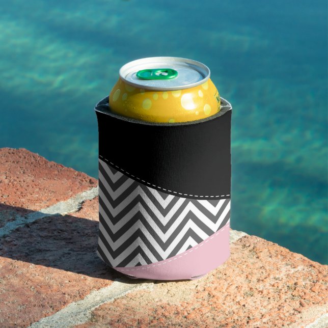 Grey Zigzag, Grey Chevron, Zigzag Pattern, Pink Can Cooler (In Situ Pool)