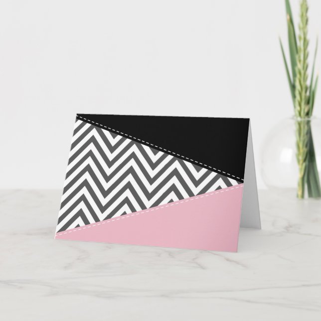 Grey Zigzag, Grey Chevron, Zigzag Pattern, Pink Card (Front)