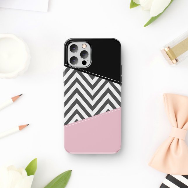 Grey Zigzag, Grey Chevron, Zigzag Pattern, Pink Case-Mate iPhone Case (Creator Uploaded)