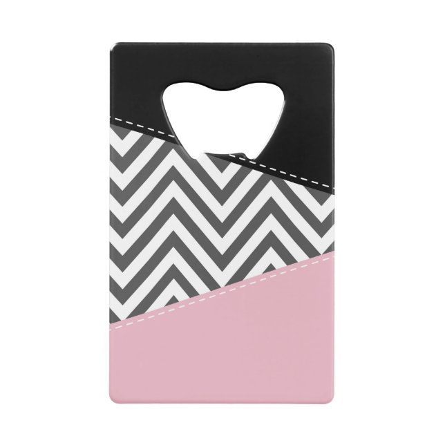 Grey Zigzag, Grey Chevron, Zigzag Pattern, Pink Credit Card Bottle Opener (Front)