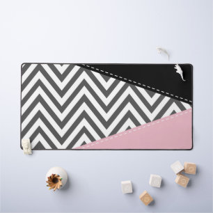 Grey Zigzag, Grey Chevron, Zigzag Pattern, Pink Desk Mat