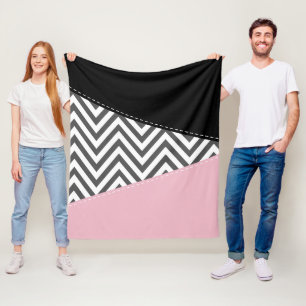 Grey Zigzag, Grey Chevron, Zigzag Pattern, Pink Fleece Blanket