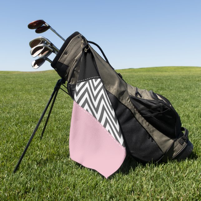 Grey Zigzag, Grey Chevron, Zigzag Pattern, Pink Golf Towel (Green)
