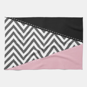 Grey Zigzag, Grey Chevron, Zigzag Pattern, Pink Kitchen Towel