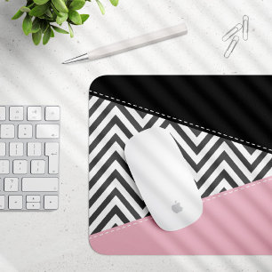 Grey Zigzag, Grey Chevron, Zigzag Pattern, Pink Mouse Pad