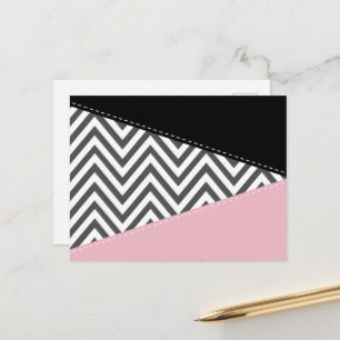 Grey Zigzag, Grey Chevron, Zigzag Pattern, Pink Postcard
