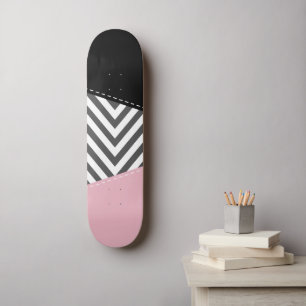 Grey Zigzag, Grey Chevron, Zigzag Pattern, Pink Skateboard
