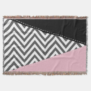 Grey Zigzag, Grey Chevron, Zigzag Pattern, Pink Throw Blanket