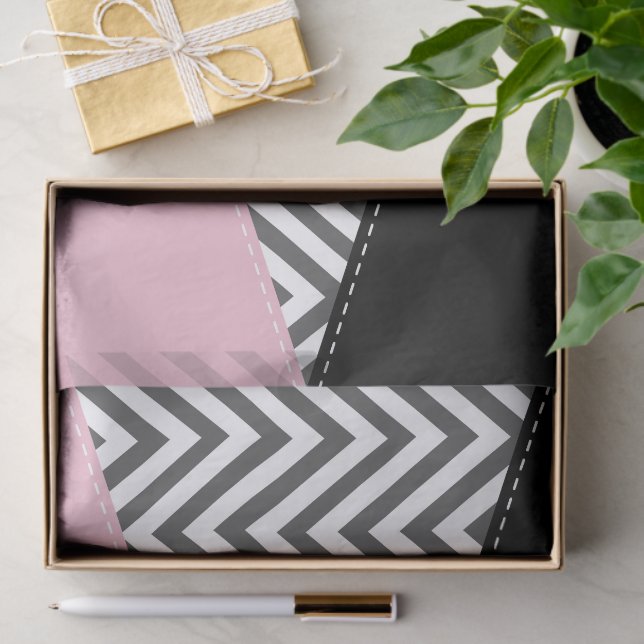 Grey Zigzag, Grey Chevron, Zigzag Pattern, Pink Tissue Paper (Gift)