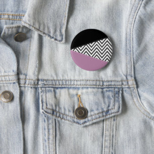 Grey Zigzag, Grey Chevron, Zigzag Pattern, Purple 2 Inch Round Button