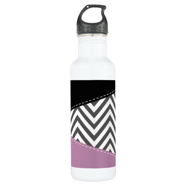 Grey Zigzag, Grey Chevron, Zigzag Pattern, Purple 710 Ml Water Bottle (Front)