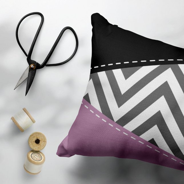 Grey Zigzag, Grey Chevron, Zigzag Pattern, Purple Accent Pillow (Creator Uploaded)