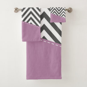 Grey Zigzag, Grey Chevron, Zigzag Pattern, Purple Bath Towel Set