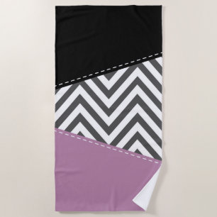Grey Zigzag, Grey Chevron, Zigzag Pattern, Purple Beach Towel