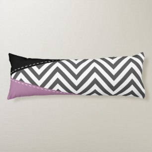 Grey Zigzag, Grey Chevron, Zigzag Pattern, Purple Body Pillow