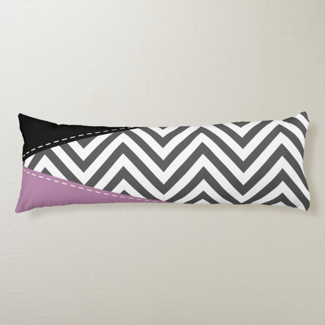 Grey Zigzag, Grey Chevron, Zigzag Pattern, Purple Body Pillow (Front)