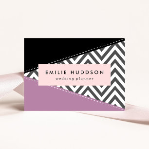 Grey Zigzag, Grey Chevron, Zigzag Pattern, Purple Business Card