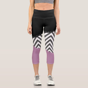 Grey Zigzag, Grey Chevron, Zigzag Pattern, Purple Capri Leggings