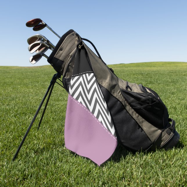 Grey Zigzag, Grey Chevron, Zigzag Pattern, Purple Golf Towel (Green)