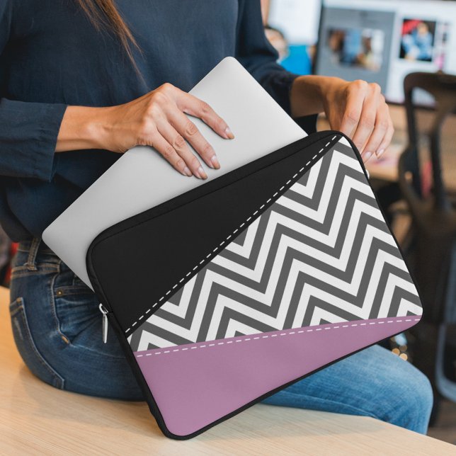 Grey Zigzag, Grey Chevron, Zigzag Pattern, Purple Laptop Sleeve (Creator Uploaded)