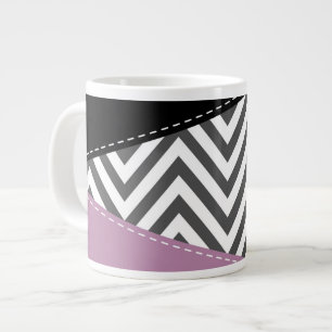 Grey Zigzag, Grey Chevron, Zigzag Pattern, Purple Large Coffee Mug