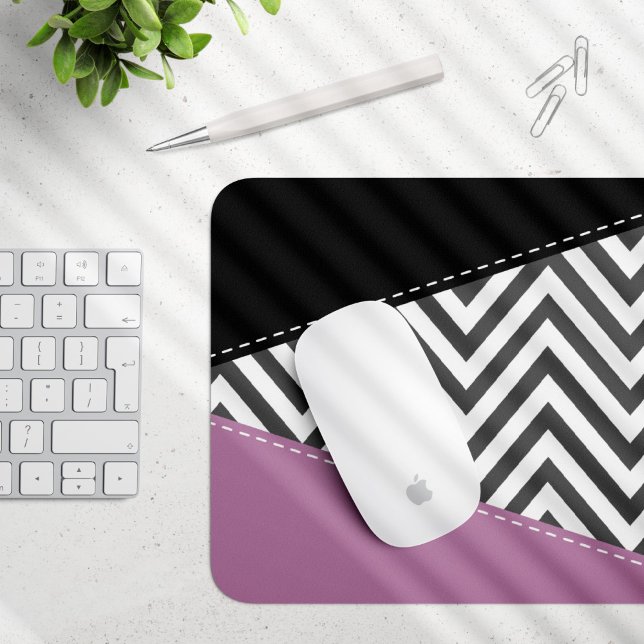 Grey Zigzag, Grey Chevron, Zigzag Pattern, Purple Mouse Pad (Creator Uploaded)