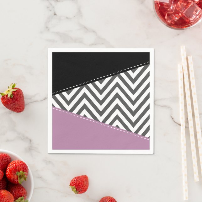 Grey Zigzag, Grey Chevron, Zigzag Pattern, Purple Napkin (Insitu)