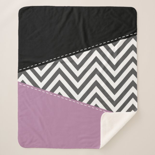 Grey Zigzag, Grey Chevron, Zigzag Pattern, Purple Sherpa Blanket (Front)