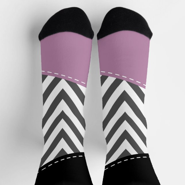 Grey Zigzag, Grey Chevron, Zigzag Pattern, Purple Socks (Top)