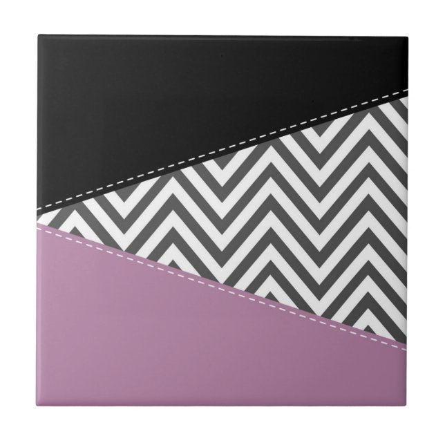 Grey Zigzag, Grey Chevron, Zigzag Pattern, Purple Tile (Front)