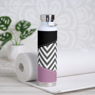 Grey Zigzag, Grey Chevron, Zigzag Pattern, Purple Water Bottle