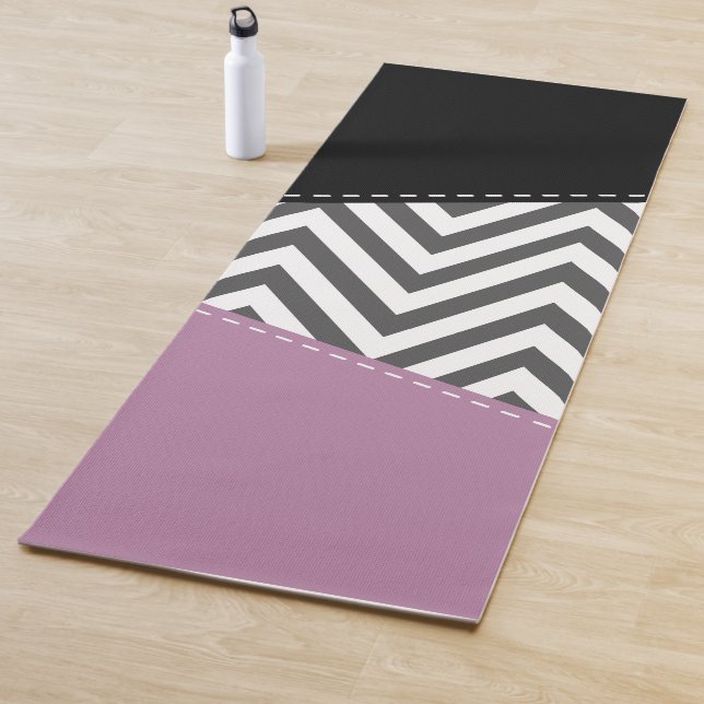 Grey Zigzag, Grey Chevron, Zigzag Pattern, Purple Yoga Mat (In Situ)