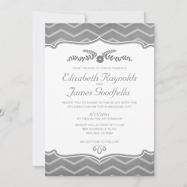 Grey Zigzag Wedding Invitations (Front)