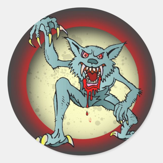 Greyback Werewolf Blood Red Full Moon Halloween Classic Round Sticker (Front)